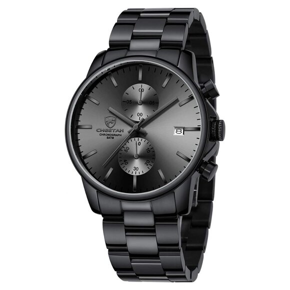 Stainless Steel Chronograph Watch Waterproof Quartz Movement Mens